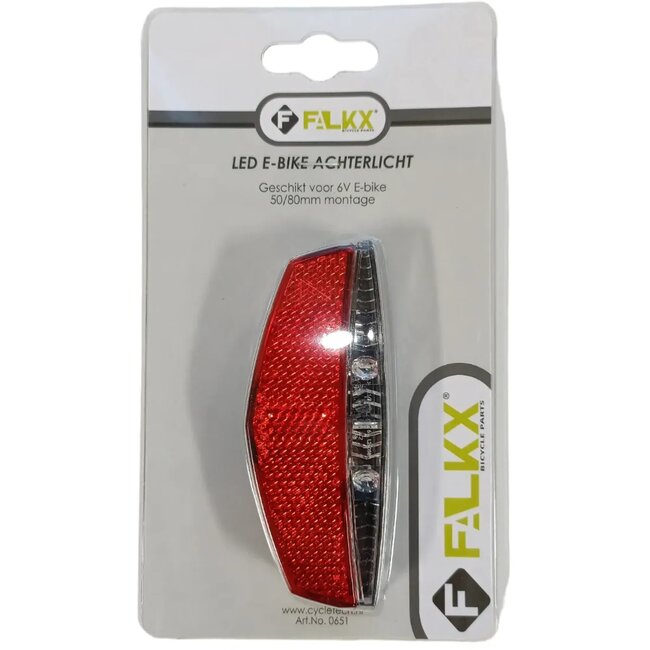 Falkx LED achterlicht - E-bike 6V - Naafdynamo compatibel - Montage 50-80mm - Verhoogde zichtbaarheid