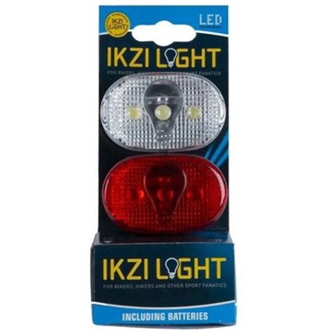 Ikzilight LED fietsverlichtingsset - wit en rood - incl. batterijen en bevestigingen