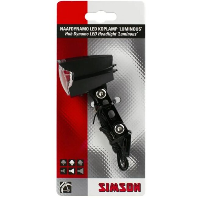 Simson LED koplamp naafdynamo - 30 LUX - automatische aan/uit functie - standlicht - zwart