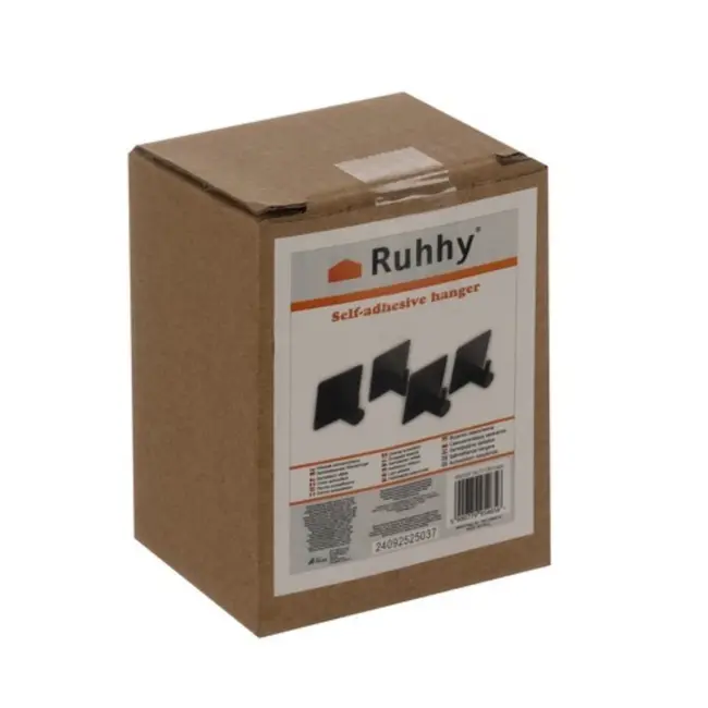 Ruhhy Zwarte Metalen Handdoekhaken – Set van 4 – Boorvrije Montage