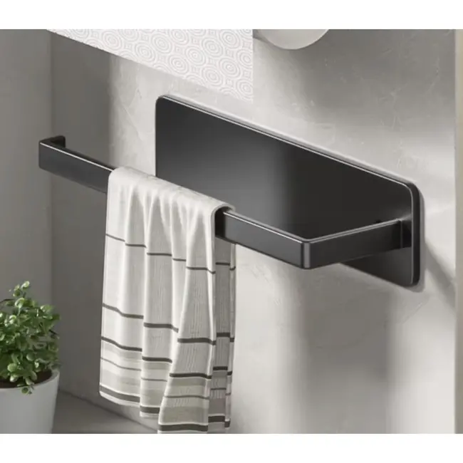 Ruhhy Zwarte Toiletrolhouder Loft-Stijl – Zonder Boren - Met Tape