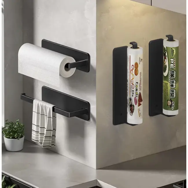 Ruhhy Zwarte Toiletrolhouder Loft-Stijl – Zonder Boren - Met Tape