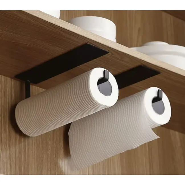 Ruhhy Zwarte Toiletrolhouder Loft-Stijl – Zonder Boren - Met Tape