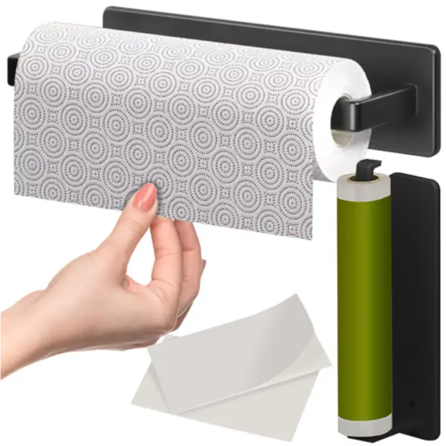 Ruhhy Zwarte Toiletrolhouder Loft-Stijl – Zonder Boren - Met Tape