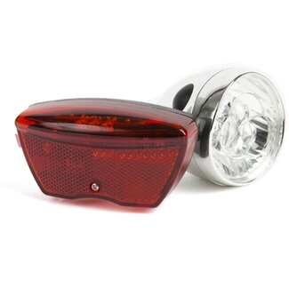 Ikzilight Retro fietslampenset - chroom - 3x LED voor - 5x LED achter - batterijvoeding - zichtbaarheid tot 800m