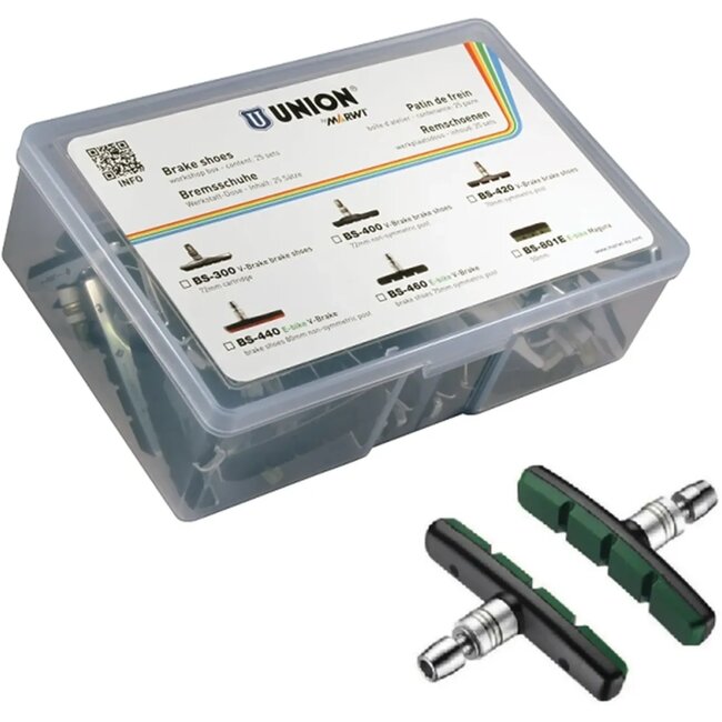 Union V-brake remblokken - Symmetrisch stift - 75 mm - Voor E-bikes - 25 paar