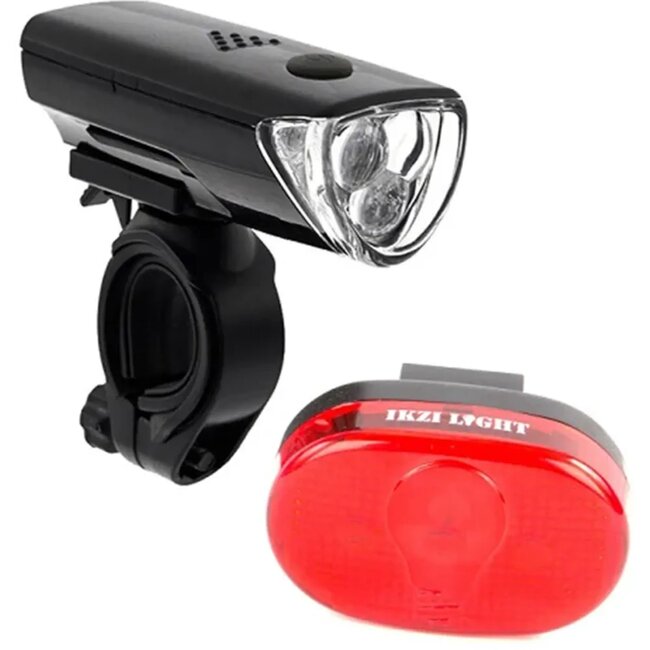 Ikzilight Verlichtingsset fiets - wit en rood LED - batterij - waterproof - zichtbaarheid 700m