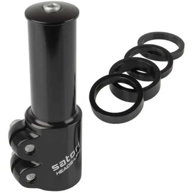Satori Verstelbare stuurpen verhoger - aluminium - matzwart - 117mm - inclusief spacers