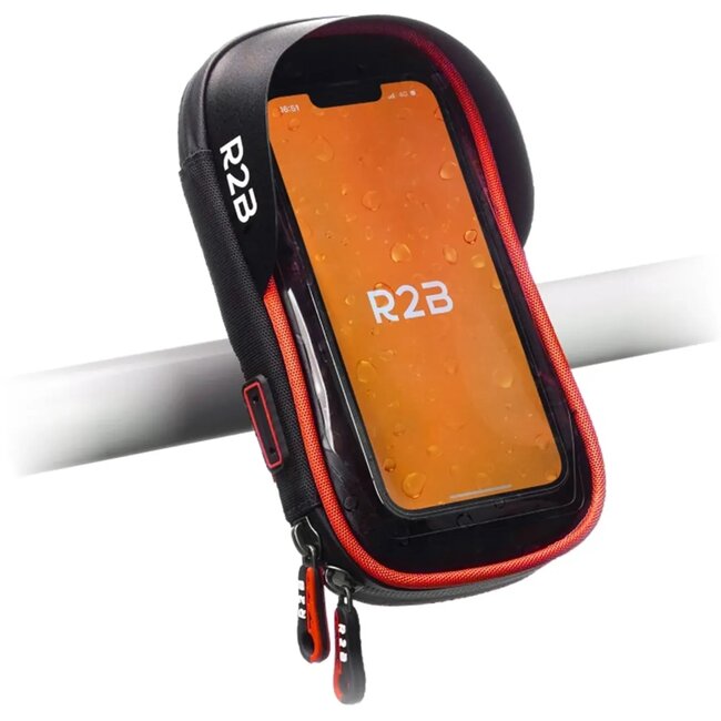 R2B Waterdichte telefoonhouder - zwart/rood - voor fietsen en scooters - max. scherm 17x9x3cm