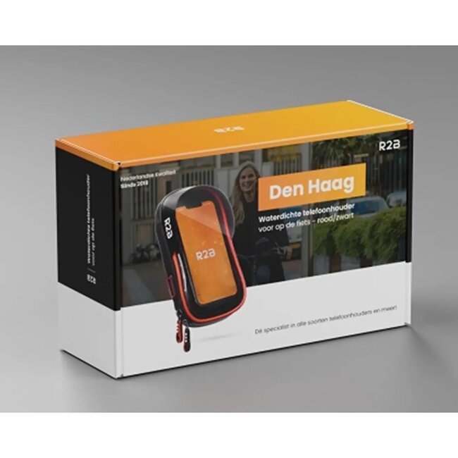R2B Waterdichte telefoonhouder - zwart/rood - voor fietsen en scooters - max. scherm 17x9x3cm