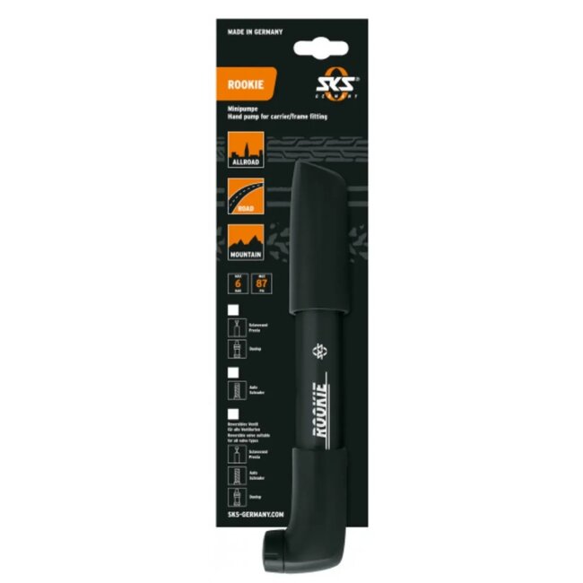 SKS Compacte fietspomp - bagagedragerbevestiging - 285-300mm - geschikt voor alle ventielen - snelle drukopbouw