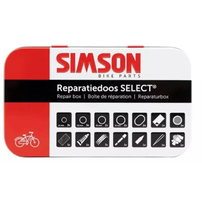 Simson Complete fietsreparatieset - 16 plakbeurten - Inclusief bandenlichters en ventiel