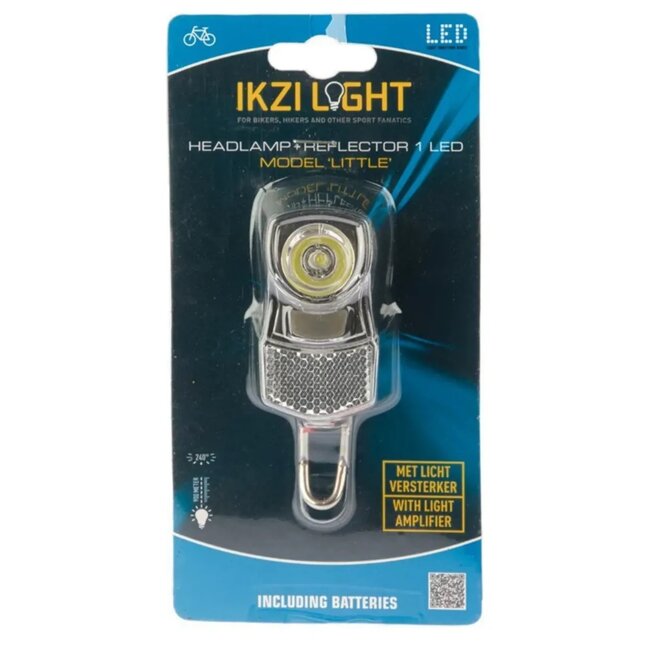 Ikzilight Koplamp - Compact LED - Chroom - Met Bracket - Inclusief Batterijen