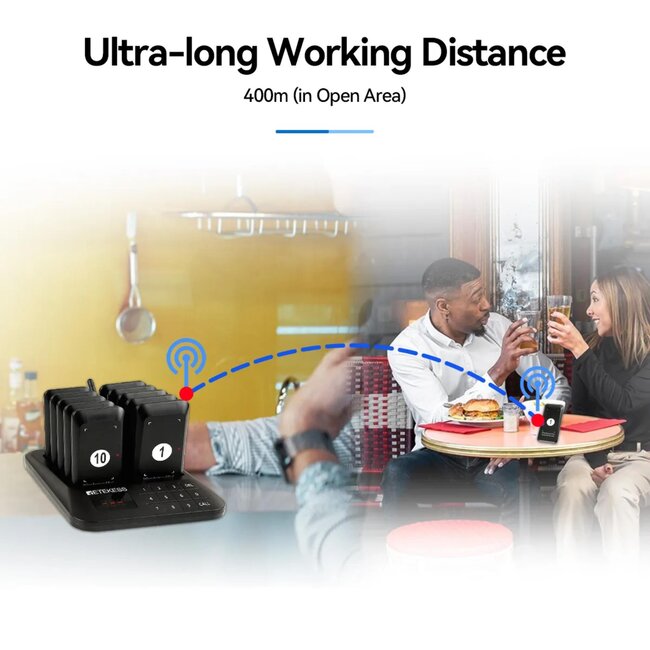 Retekess Horeca oproepsysteem - draadloos wachtrijbeheer - bereik 400 m - 10 schijfvormige wachtpiepers - restaurants en cafes