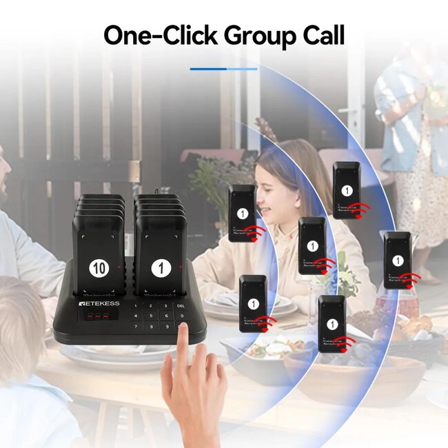 Retekess Horeca oproepsysteem - draadloos wachtrijbeheer - bereik 400 m - 10 schijfvormige wachtpiepers - restaurants en cafes