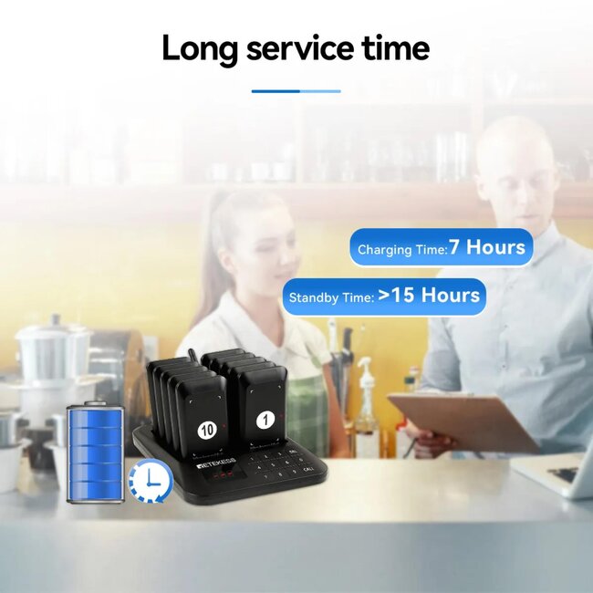 Retekess Horeca oproepsysteem - draadloos wachtrijbeheer - bereik 400 m - 10 schijfvormige wachtpiepers - restaurants en cafes