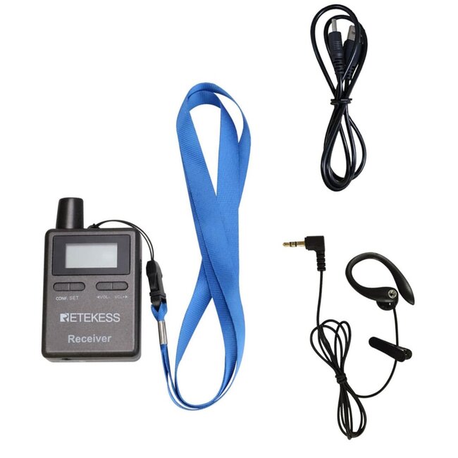 Retekess rondleidingsontvanger - kunststof - 2,4 GHz, 50 kanalen, 12 uur werktijd - 8,6 x 5,0 x 1,9 cm - zwart - rondleidingen