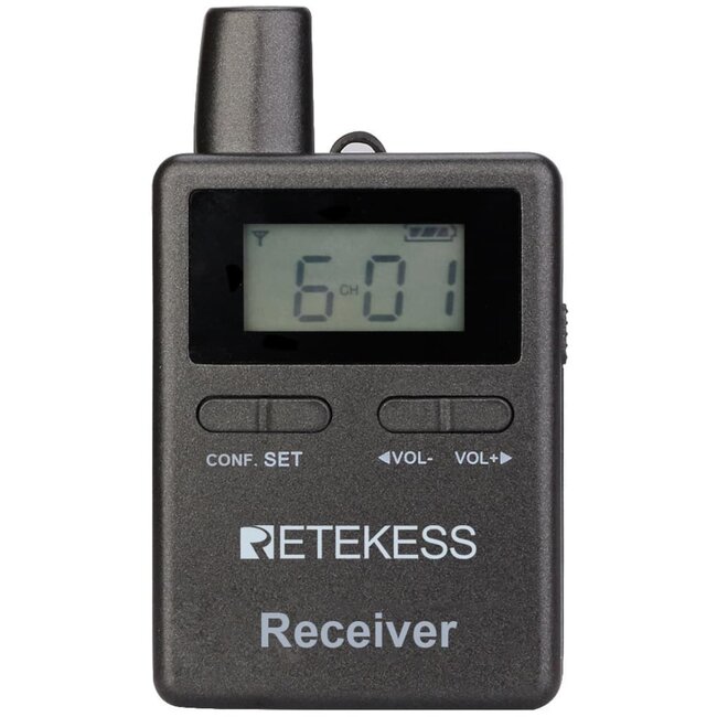 Retekess rondleidingsontvanger - kunststof - 2,4 GHz, 50 kanalen, 12 uur werktijd - 8,6 x 5,0 x 1,9 cm - zwart - rondleidingen