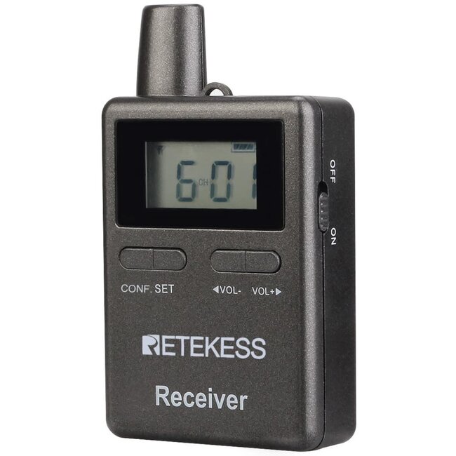 Retekess rondleidingsontvanger - kunststof - 2,4 GHz, 50 kanalen, 12 uur werktijd - 8,6 x 5,0 x 1,9 cm - zwart - rondleidingen