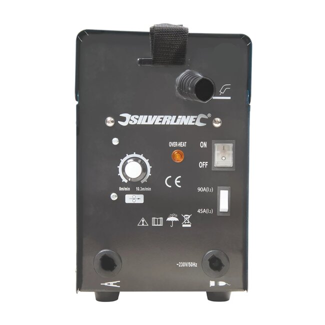 Silverline Gasloze MIG-lasmachine 90 A – voor zacht staal tot 6,5 mm – traploze regeling – compleet voor werkplaats en klusser