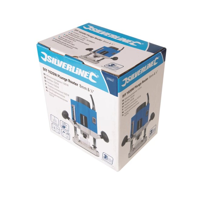 Silverline bovenfrees 1020 W met variabele snelheid en 40 mm invaldiepte - 1/4" en 8 mm spantang - geleider voor houtbewerking