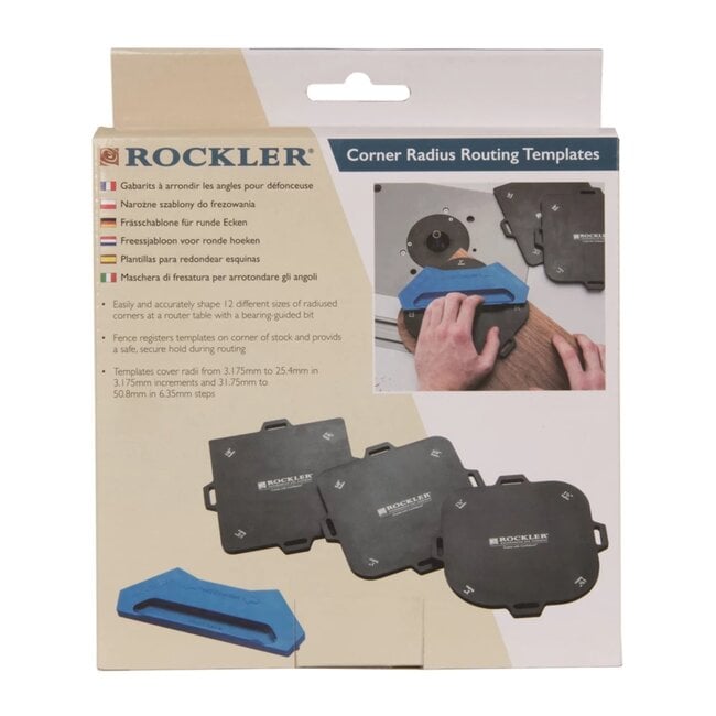 Rockler Freesjablonenset - kunststof/ABS - hoeken afronden en markeren - 3–51 mm - zwart - 4 stuks - houtbewerking