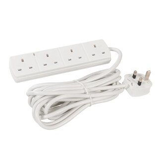 Powermaster verlengsnoer 230 volt – kunststof – neon stroomindicator en veiligheidssluitingen – 5 m – wit – voor huis en werkplaats