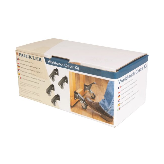 Rockler Werkbankwielenset - staal en polyurethaan - voetbediend hefsysteem - 180 kg draagvermogen - 4 stuks - voor werkbanken