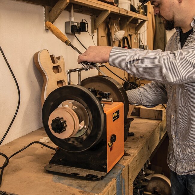 Triton Natte tafelslijpmachine - 25 cm korrel 220 - leren polijstwiel - slijpen en polijsten - voor messen en beitels