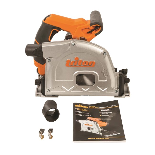 Triton invalcirkelzaag 1400 W, 53 mm zaagdiepte, verstek 0-48 graden, voor geleiderail, hout en plaat, antiterugslag