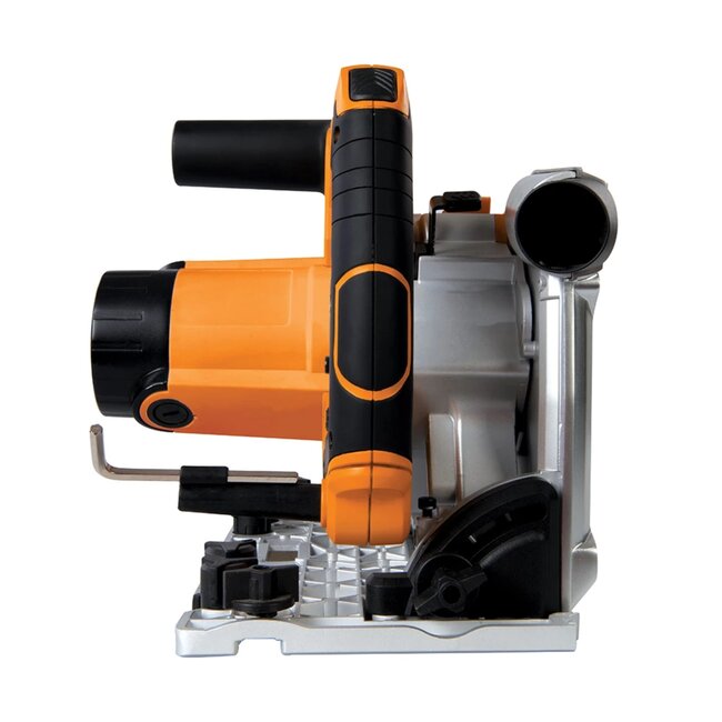 Triton invalcirkelzaag 1400 W, 53 mm zaagdiepte, verstek 0-48 graden, voor geleiderail, hout en plaat, antiterugslag