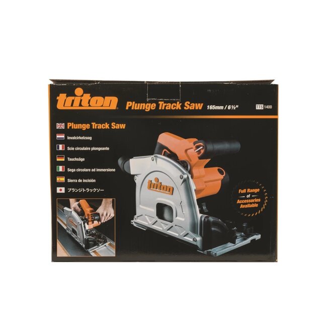 Triton invalcirkelzaag 1400 W, 53 mm zaagdiepte, verstek 0-48 graden, voor geleiderail, hout en plaat, antiterugslag