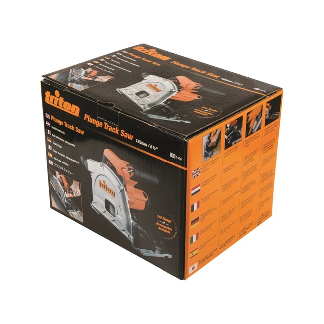 Triton invalcirkelzaag 1400 W, 53 mm zaagdiepte, verstek 0-48 graden, voor geleiderail, hout en plaat, antiterugslag