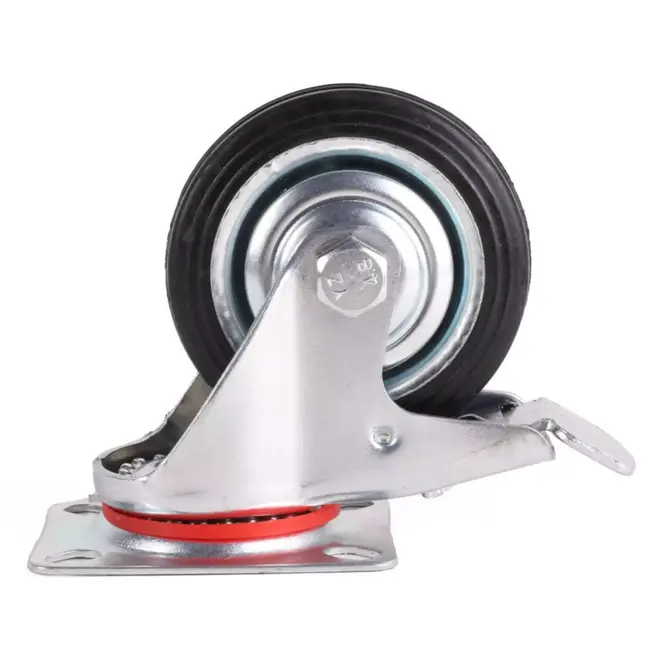 Benson Zwenkwiel met rem - 75 mm - Stalen velg - Massieve rubberband - 40 kg draagvermogen