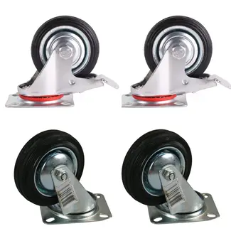 Benson Zwenkwielen - staal en rubber - met rem/zonder rem - diameter 75 mm - set van 4 - transport - 50 kg draagvermogen