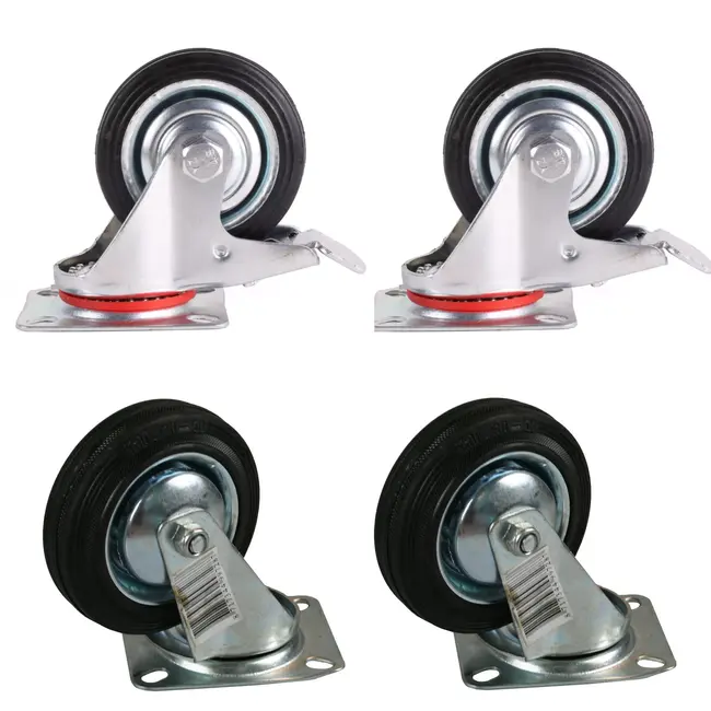 Benson Zwenkwielen - staal en rubber - met rem/zonder rem - diameter 75 mm - set van 4 - transport - 50 kg draagvermogen