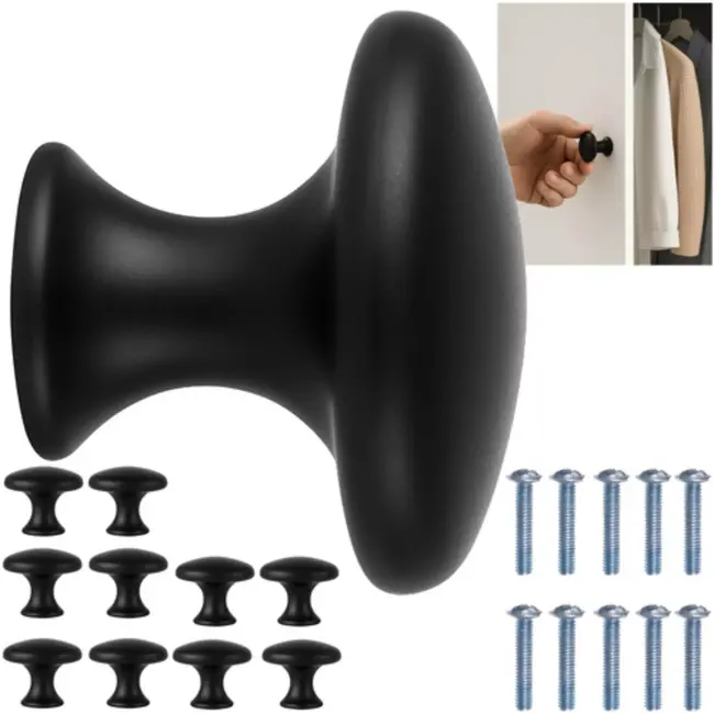 Ruhhy Meubelknoppen Zwart – Set van 10 – Rond – Schroefmontage – Modern Design