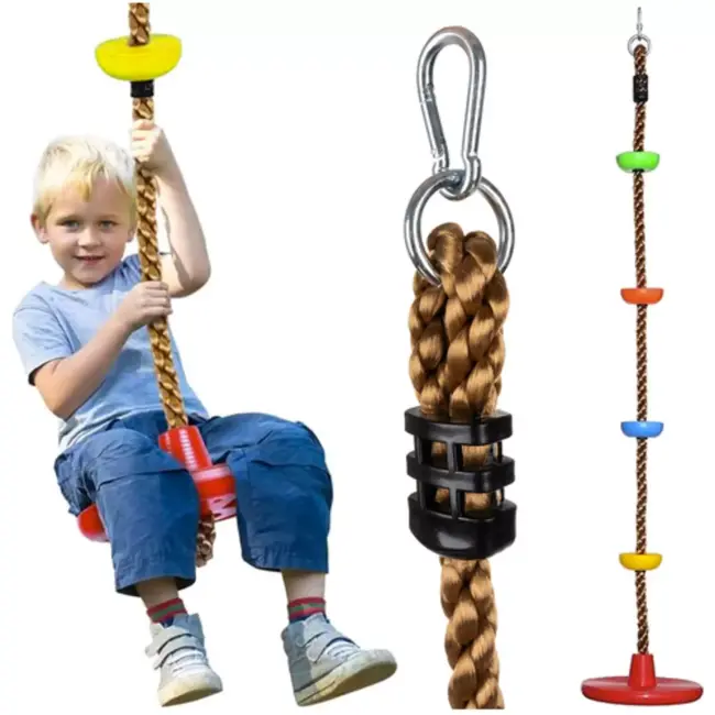 Klimtouw met schommelfunctie voor kinderen groen en bruin 2 meter lang tot 100 kg