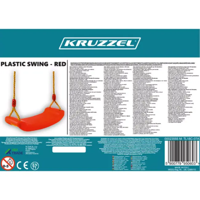Kruzzel Rode kunststof schommel met verstelbaar touw voor tuin of speeltoestel