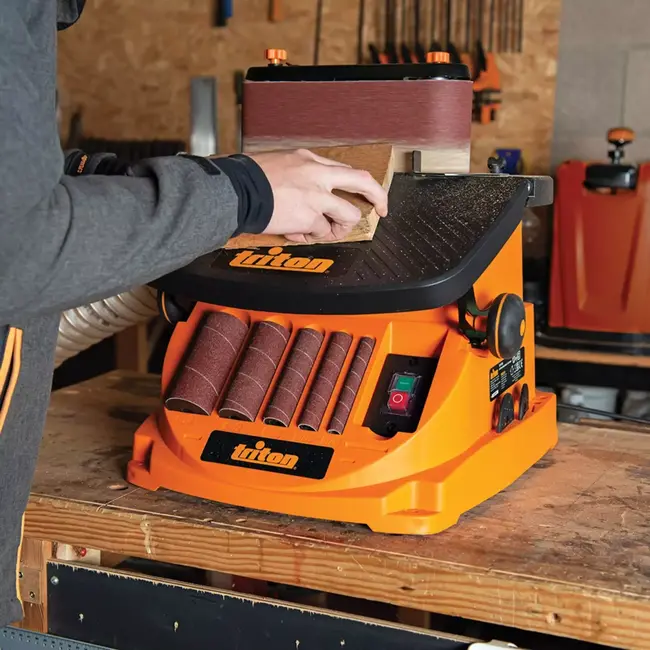 Triton Oscillerende cilinder- en bandschuurmachine - 100 x 610 mm - gietaluminium tafel 0-45 - houtbewerking