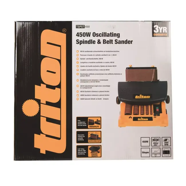 Triton Oscillerende cilinder- en bandschuurmachine - 100 x 610 mm - gietaluminium tafel 0-45 - houtbewerking