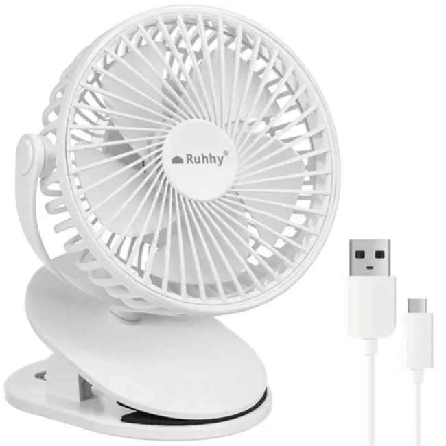 Ruhhy draadloze ventilator wit compact en stil met USB oplaadbare batterij