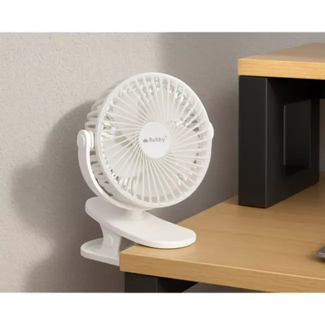 Ruhhy draadloze ventilator wit compact en stil met USB oplaadbare batterij