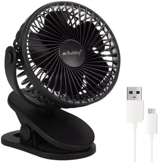 Ruhhy draadloze ventilator zwart met USB oplaadbare batterij en drie standen
