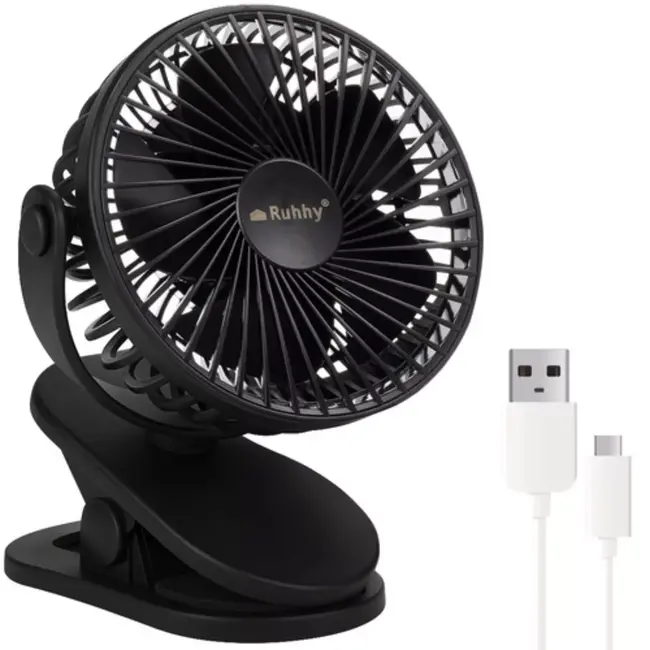 Ruhhy draadloze ventilator zwart met USB oplaadbare batterij en drie standen