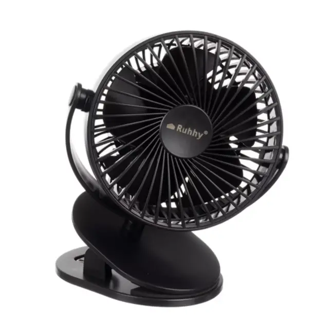 Ruhhy draadloze ventilator zwart met USB oplaadbare batterij en drie standen
