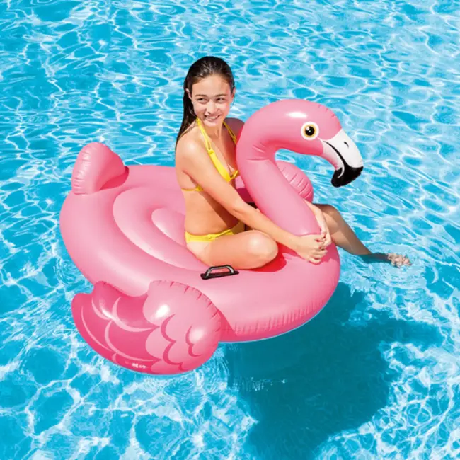 Intex flamingo luchtmatras roze 142x137 cm met handgrepen opblaasbaar zwembadfiguur