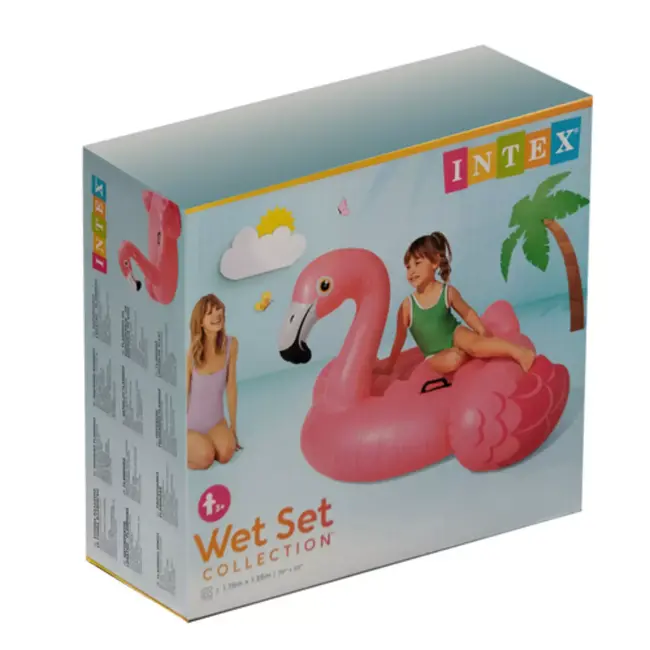 Intex flamingo luchtmatras roze 142x137 cm met handgrepen opblaasbaar zwembadfiguur