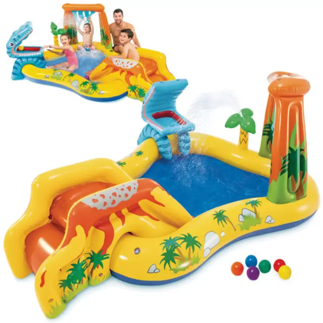 Intex opblaasbaar familiezwembad 229x147x46 cm met 2 luchtkamers en aftapplug