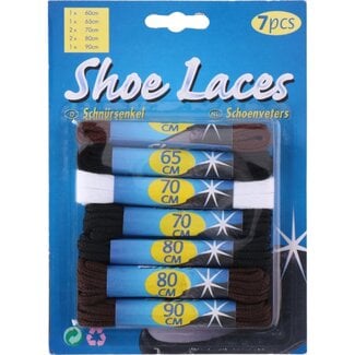 Lifetime Schoenveters – Set van 7 Paar – Ronde & Platte Veters – 5 Lengtes – Zwart & Wit
